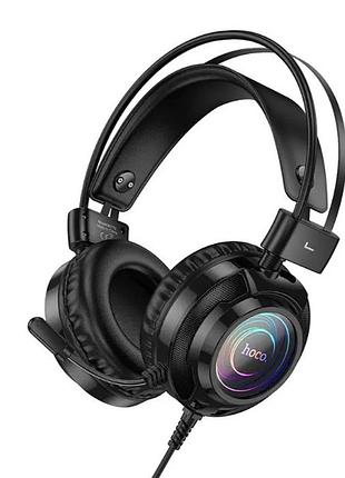Игровые геймерские накладные наушники hoco w110 с микрофоном и led подсветкой чорні