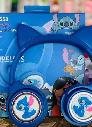 Дитячі бездротові навушники стіч kr-558 rgb stitch з rgb підствітко сині