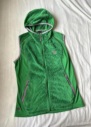 Яскравий зелений вінтажний флісовий жилет salewa feolin hooded loft w vst розмір l з капюшоном