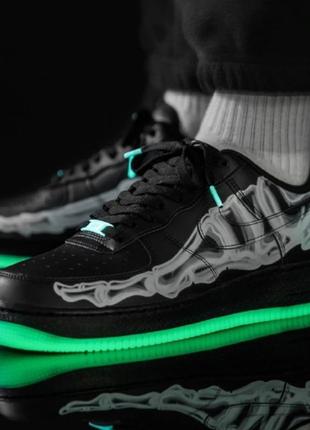 Светящиеся фосфорные кроссовки скелет кости nike air force 1 skeleton black