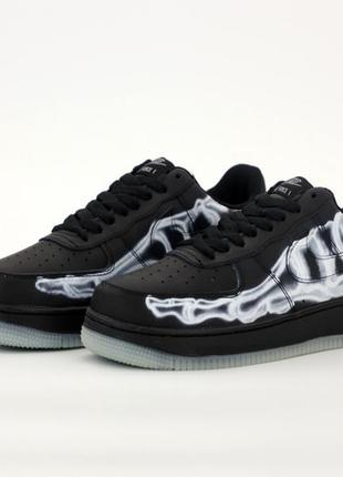 Світяться фосфорні кросівки скелет кістки nike air force 1 skeleton black3 фото