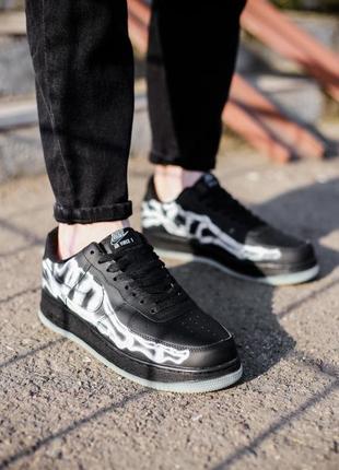 Світяться фосфорні кросівки скелет кістки nike air force 1 skeleton black7 фото