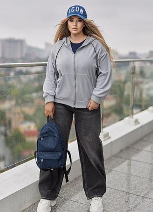Тепла флісова кофта худі оверсайз жіноча 42/44, сірий