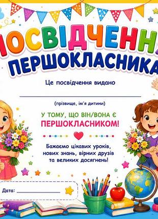 Признание, свидетельство первоклассника а4