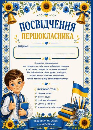 Признание первоклассника свидетельство диплом а4 формат для мальчика