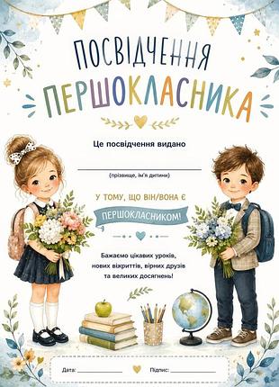 Признание диплом первоклассника 1 класс формат а4
