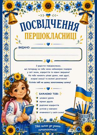 Признание первокласснице диплом свидетельство а4 для девочки