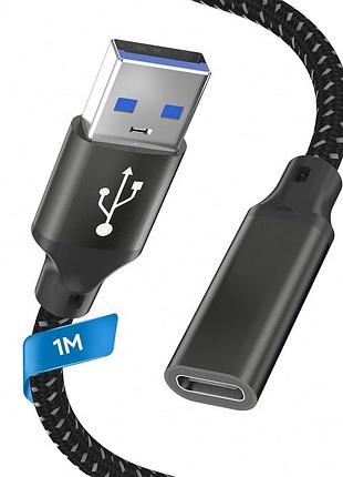 Otg кабель usb 3.0 type-a (папа) – usb type-c (мама), 1 метр, нейлоновая оплетка, алюминиевый корпус, 5 гбит/с