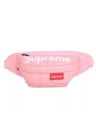 Бананка supreme поясная кожаная сумка суприм розовая