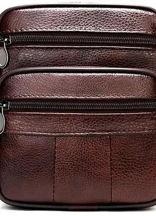 Чоловіча шкіряна сумка через плече vintage 14987 коричнева, компактний месенджер з натуральної шкіри