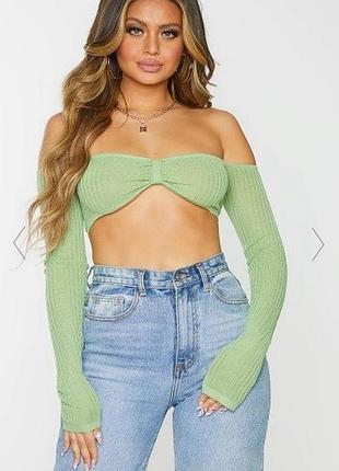 Топ вязаный prettylittlething зеленый l/46-48 новый - с открытыми плечами