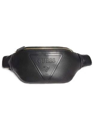 Женская бананка guess поясная сумка с золотыми надписями на ремне черная
