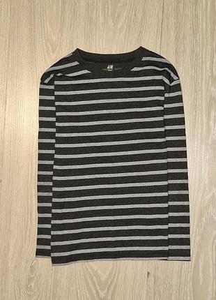 Сіро-чорний смугастий лонгслів від h&m на 8-10 років