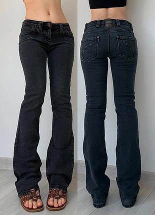 Джинсы черные серые 38 m маленький легкий клеш flared bootcut винтаж vintage низкая талия посадка 2000ые 90ые y2k