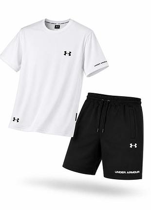 Футболка біла та чорні шорти чоловічі under armour в нормі,батал, супербатал