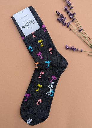 Носки мужские happy socks темно-серые пальмы демисезонные, серый 2701822
