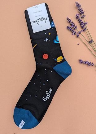 Носки мужские happy socks черные планеты демисезонные, черный 2701825