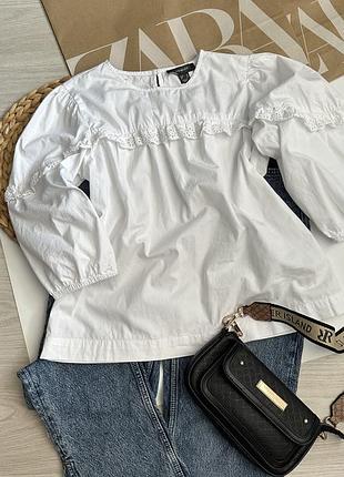 Біла бавовняна блуза primark з мереживом шиття, розмір м - l (eur 40)