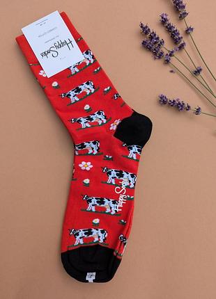 Шкарпетки чоловічі happy socks червоні коровки демісезонні, червоний 2701819