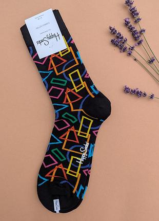 Носки мужские happy socks черные геометрические фигуры демисезонные, черный 2701820