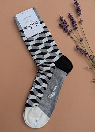 Носки мужские happy socks светло-серые геометрия демисезонные, светло-серый 2701817