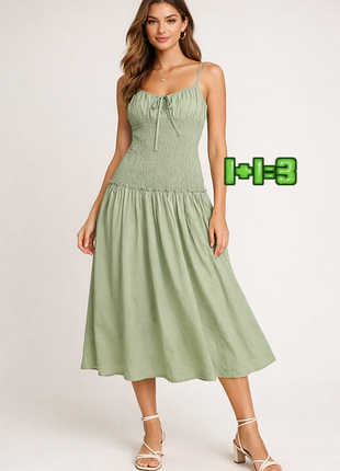 💝1+1=3 стильное натуральное платье-миди хаки asos, размер 44 - 46