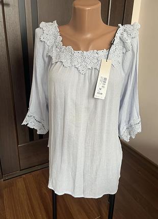 Жіноча нова блакитна блузка з мереживом. roman, l, xl, віскоза