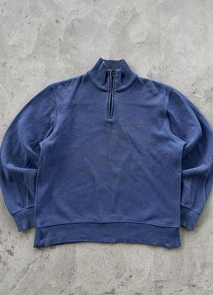 Кофта gant синяя мужская брендовая l оригинал свитер на молнии 1/4 zip хлопковая кэжуал пуловер винтаж