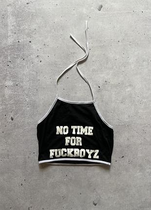 Чорний жіночий кроп-топ  "no time for fuckboyz"