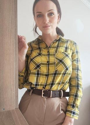 Сорочка h&m divided у жовто-чорну клітинку 36 (s) бавовняна