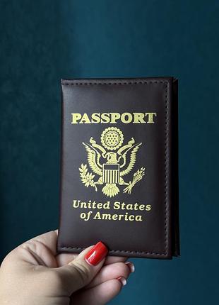 Обкладинка на паспорт коричнева united states of america
