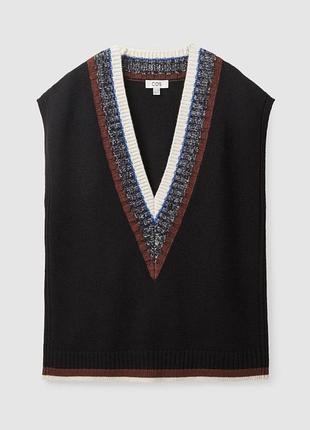 Стильний вовняний жилет cos з мохером, оверсайз (розмір xs, сяде до xl) cos oversized black v-neck knit vest (with contrast neckline)