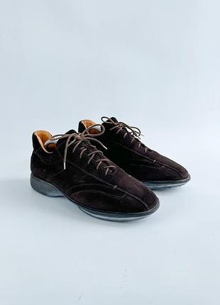 Чоловічі кросівки замшеві santoni club brown suede luxury sneakers shoes caoutchouc sole size uk 8.5 us 9.5