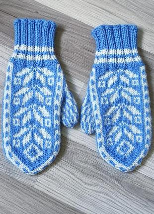 Перчатки варежки шерсть орнамент вязки ручная работа handmade теплые