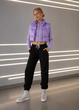Лавандовый комплект h&amp;m divided (xs/160): укороченная дутая жилетка и кроп-кофта на молнии