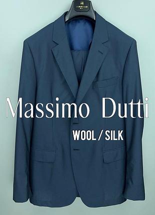 Massimo dutti wool silk чоловічий костюм легка літня тканина вовна з шовком темно-синій розмір xl