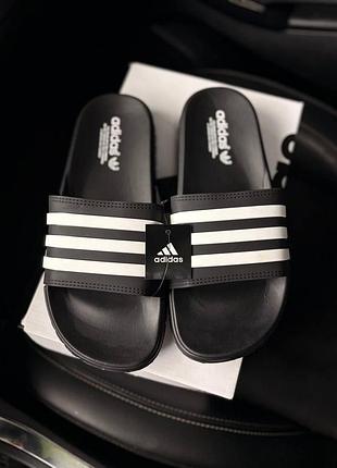 Чоловічі чорні шльопанці adidas, чоловічі фірмові шльопанці капці, чоловічі вуличні шльопанці адідас 44