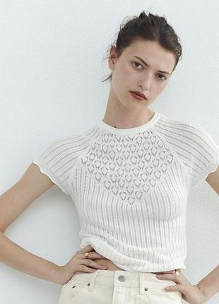 Ажурна футболка zara, 56 % віскози