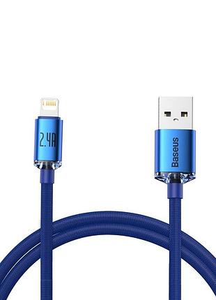 Кабель baseus crystal shine series fast charging data cable usb to ip 2.4a 2m blue