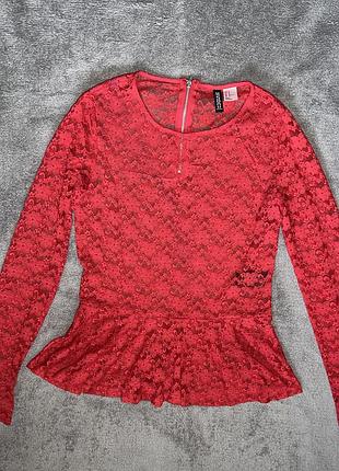 Блузка h&m divided жіноча мереживна червона, розмір 40 (m/l)
