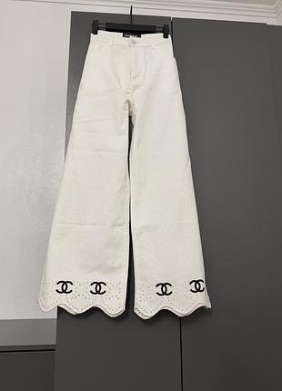 Шикарные широкие белые брюки от chanel из 100% хлопка