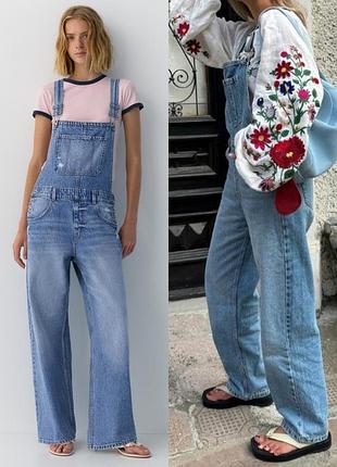 Длинный джинсовый комбинезон pull &amp; bear