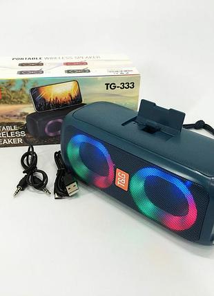 Портативная колонка tg333 2x5w с rgb подсветкой, громкая блютуз колонка. цвет: синий