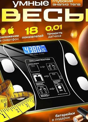 Умные напольные смарт-весы ty-619 электронные с приложением на телефон lcd-дисплей закаленное стекло