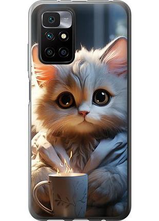 Чехол на xiaomi redmi 10 white cat из силикона fch_0001086