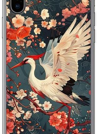 Чехол на iphone xs сакура и аист из силикона fch_0154700