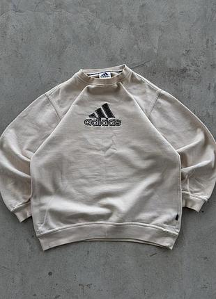 Свитшот adidas кофта винтажная оверсайз кремовая светлая с большим логотипом пуловер спорт