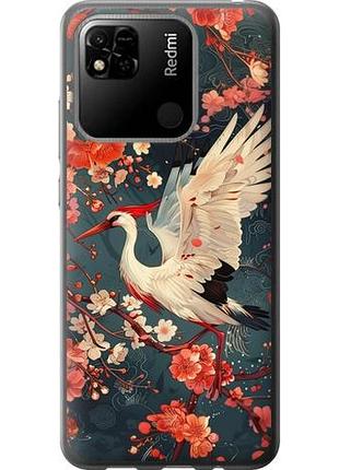 Чехол на xiaomi redmi 9c сакура и аист из силикона fch_0154650