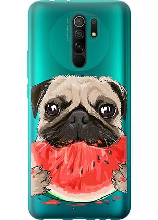 Чехол на xiaomi redmi 9 мопс и арбуз из силикона fch_0011654