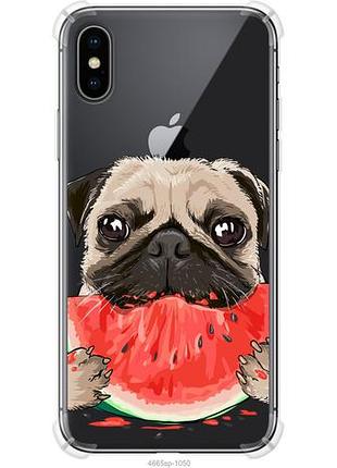 Чехол на iphone xs мопс и арбуз из силикона fch_0154824